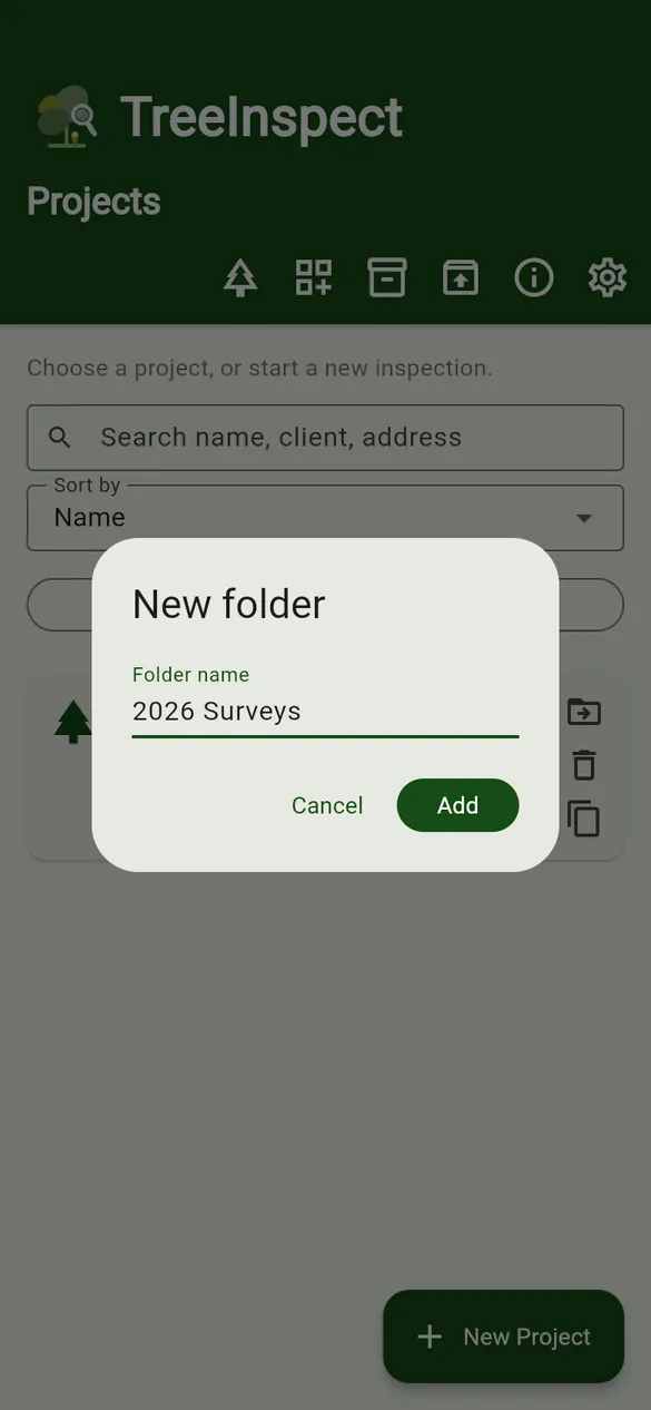 New folder dialog.
