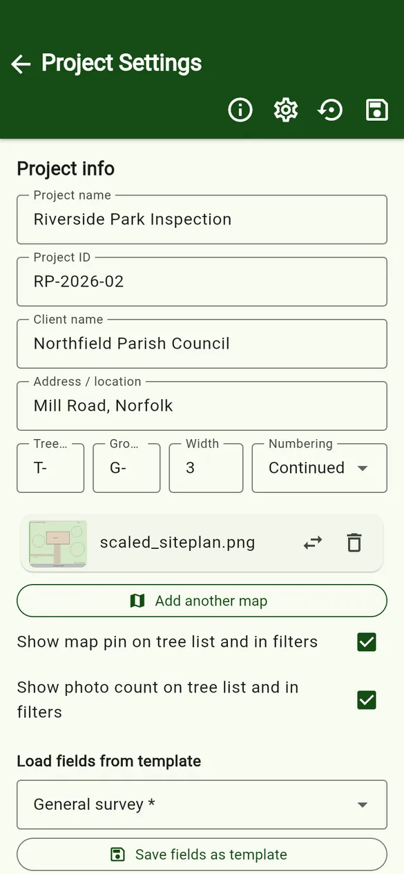 Project details filled in, with a site plan attached.