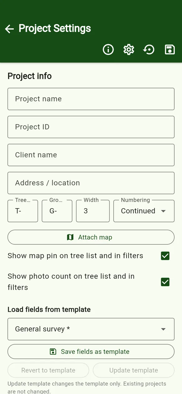 A new, empty project settings screen.