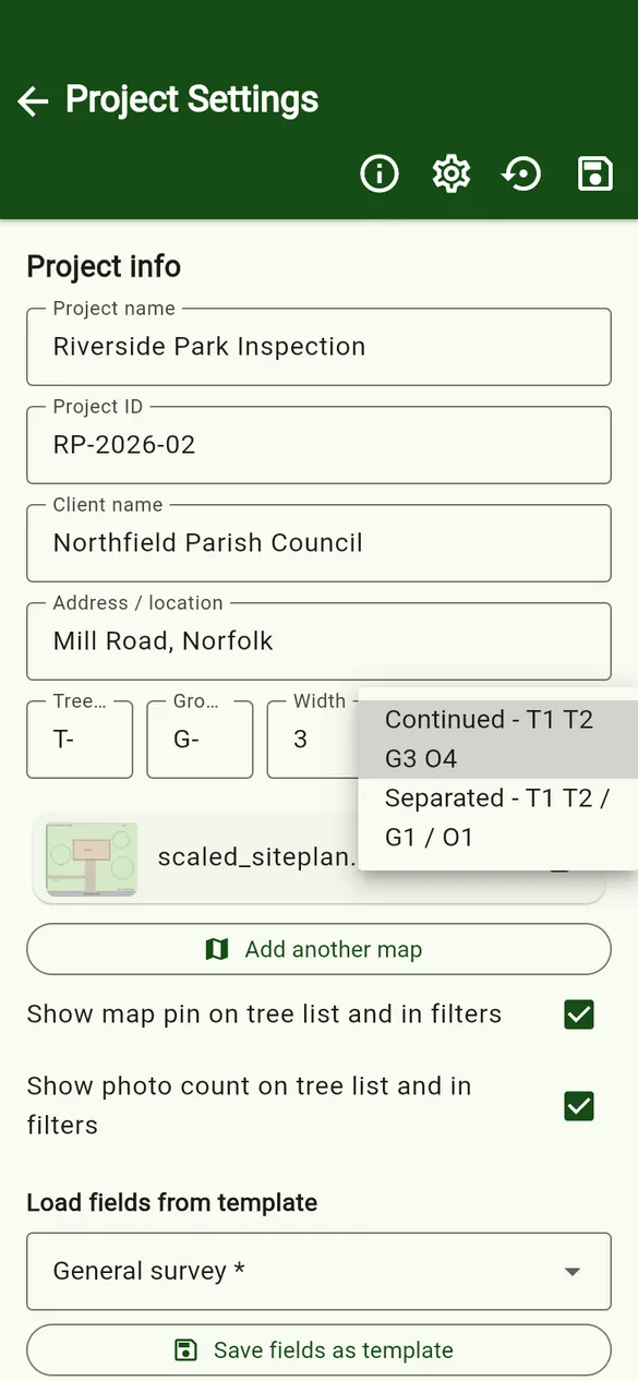 Numbering style in project settings.