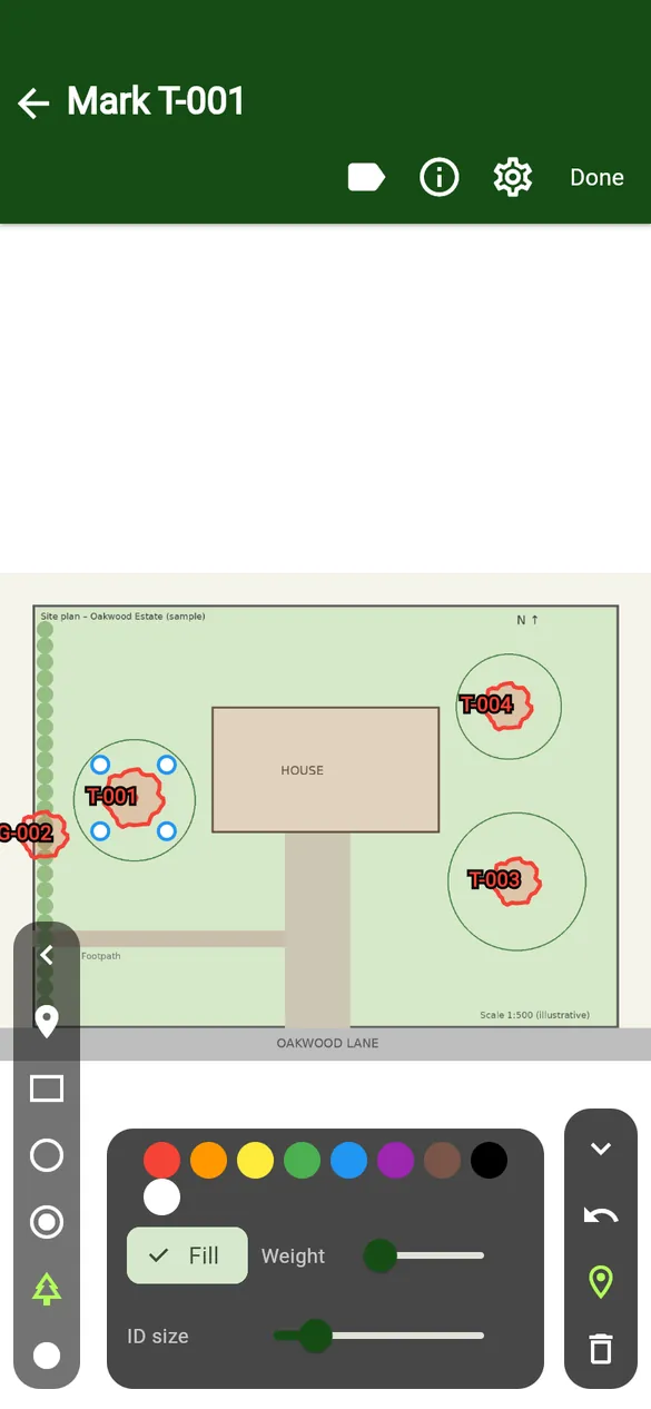 Other pinned trees are shown while you mark one.