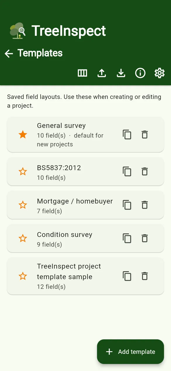 The imported template in the list.