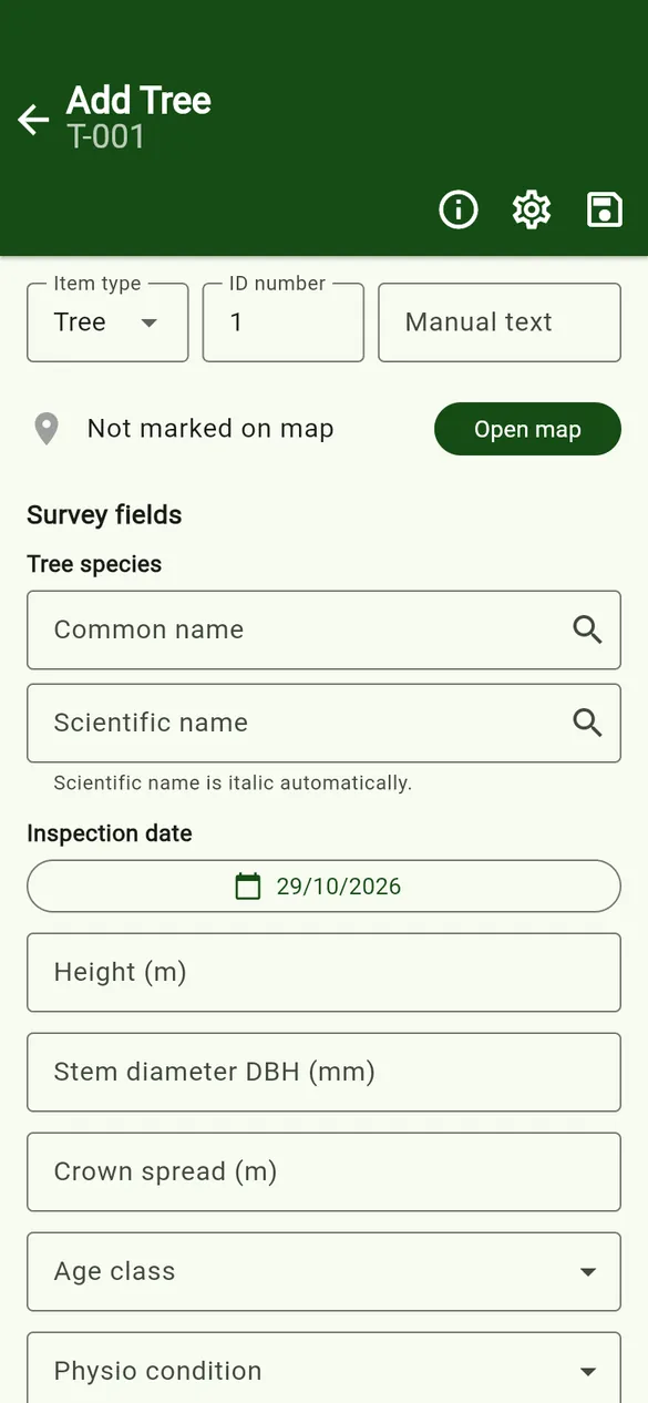A blank Add Tree form. The ID is filled in for you.